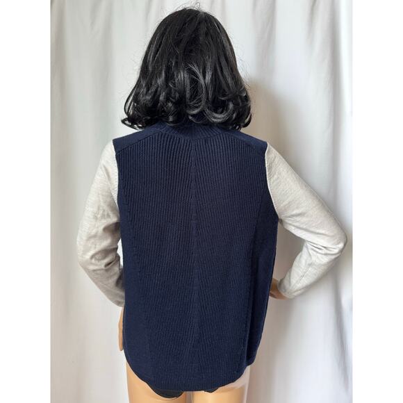 Karen Millen Mock Neck Wool Blend Sweater navy gray sleeves small - Picture 6 of 13